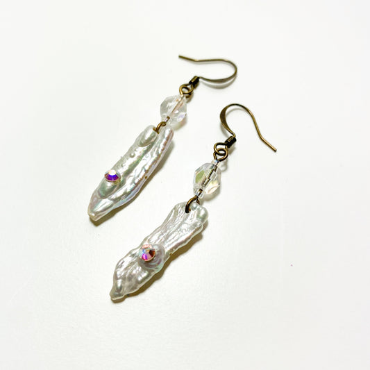 Fresh Water Pearl and Aurora Borealis Swarovski Crystal Earrings